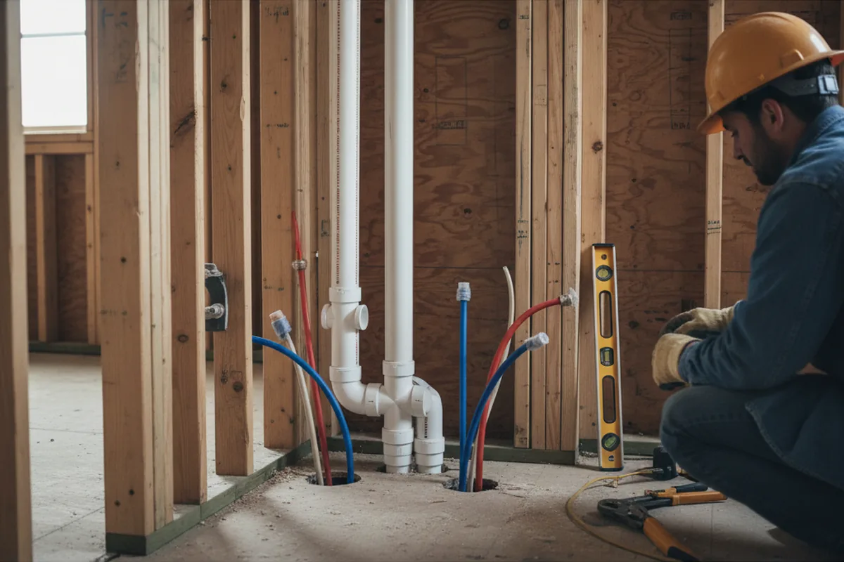 Drain and supply rough-in during Sump Pump Repair in Riverhead